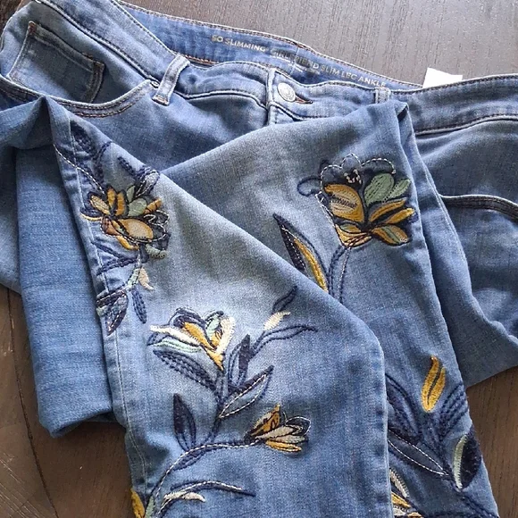 Chico's Blue Jeans with Yellow Floral Embroidery - Picture 1 of 4